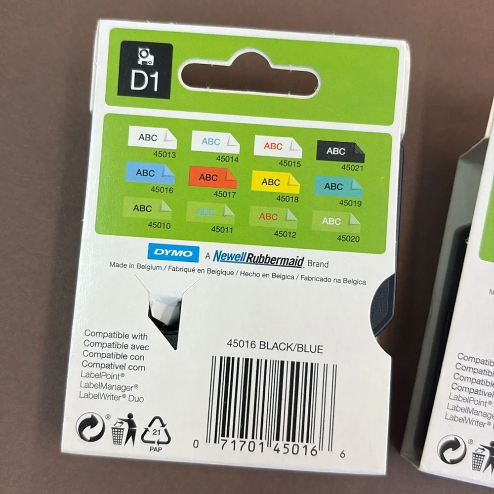 🟢 FREE WITH ANY PURCHASE OVER $10. (2) DYMO D1 Label 1/2” x 23’ Black on Blue